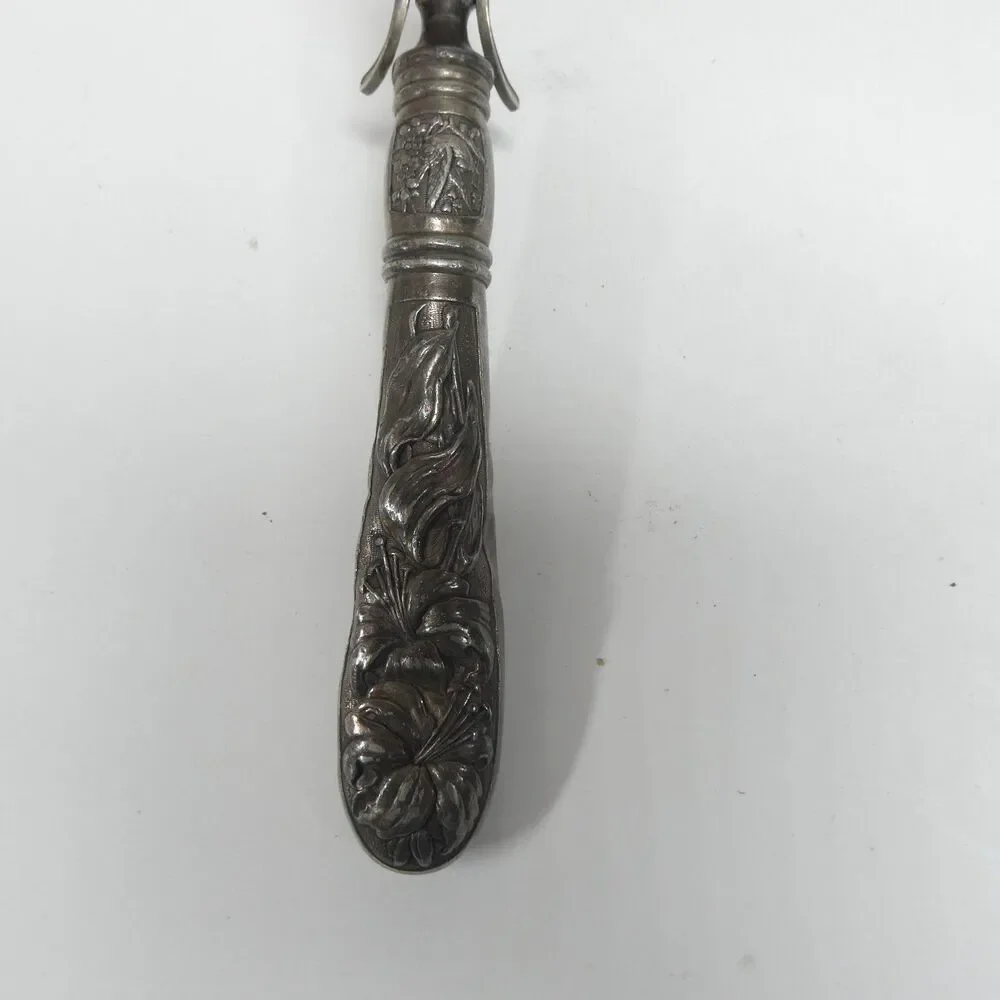 Meat Roast Carving Fork Repousse Floral Handle Vintage Silverplate
